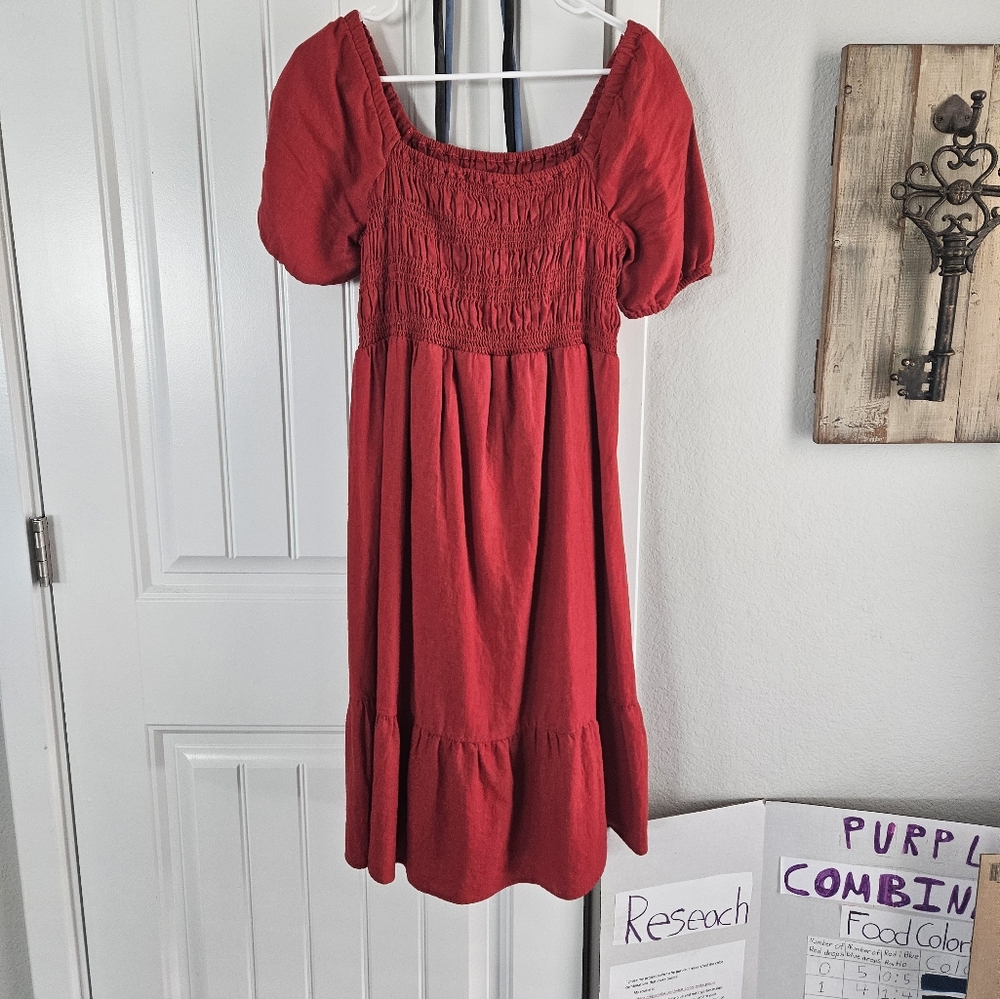 Red Linen Maternity Dress